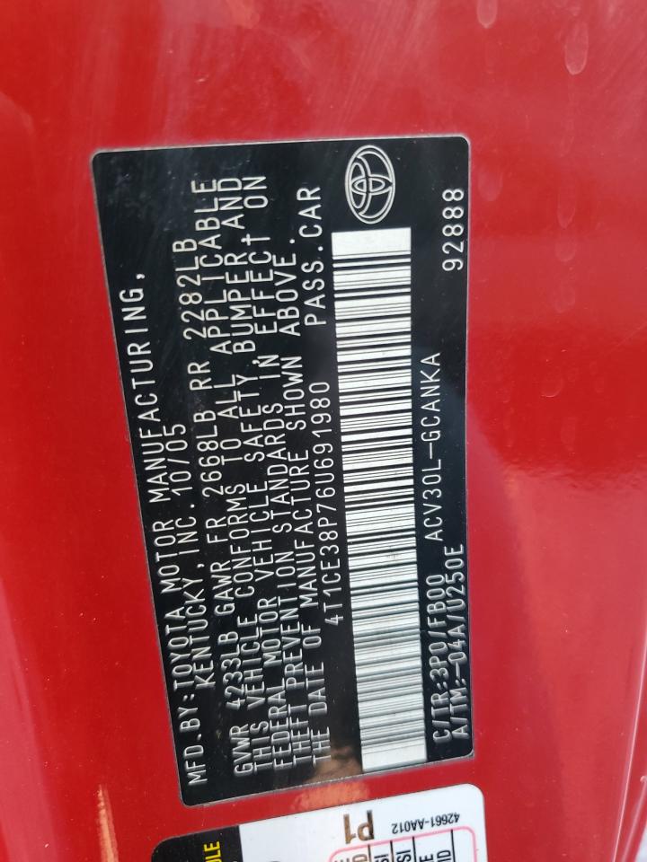 2006 Toyota Camry Solara Se VIN: 4T1CE38P76U691980 Lot: 85245854