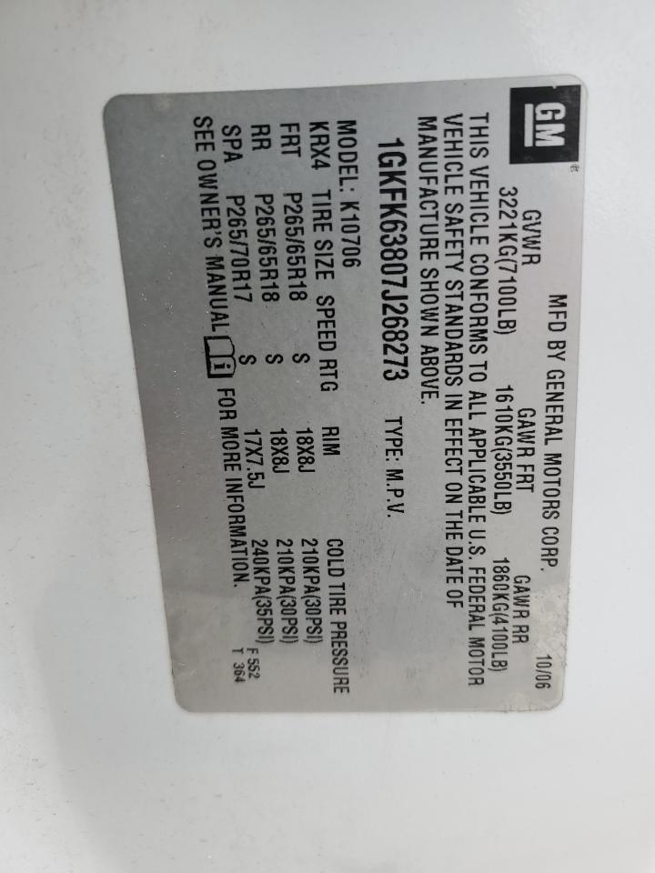 2007 GMC Yukon Denali VIN: 1GKFK63807J268273 Lot: 84915264