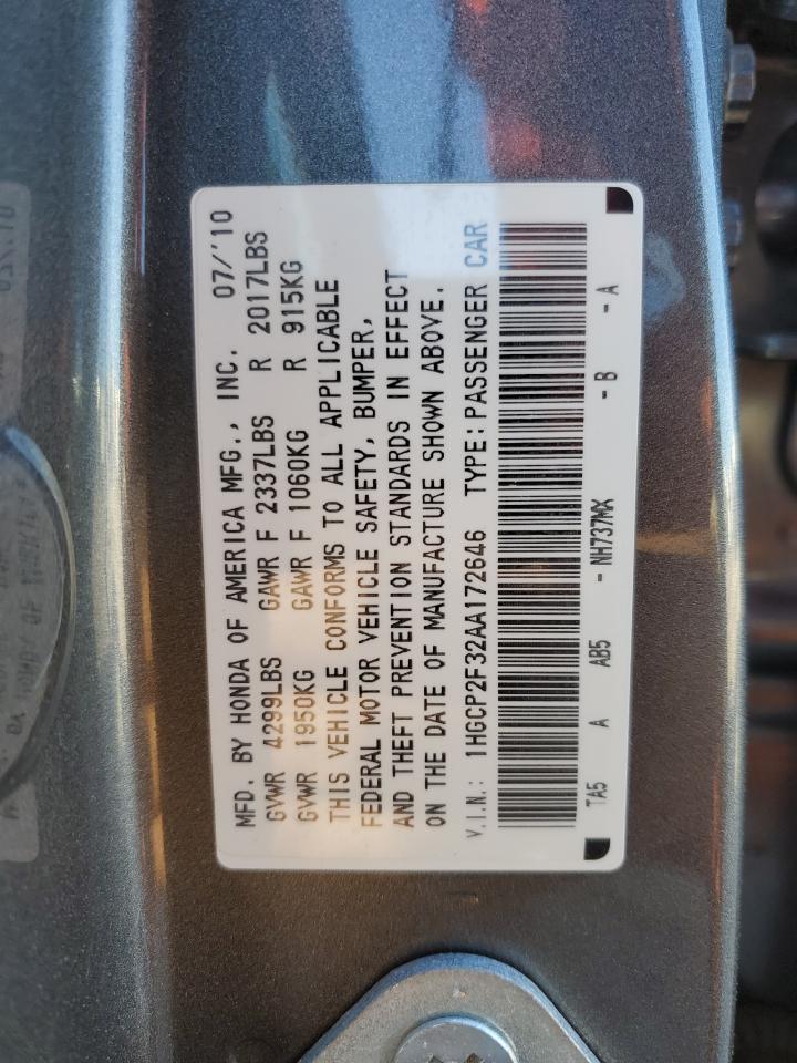 2010 Honda Accord Lx VIN: 1HGCP2F32AA172646 Lot: 82831164