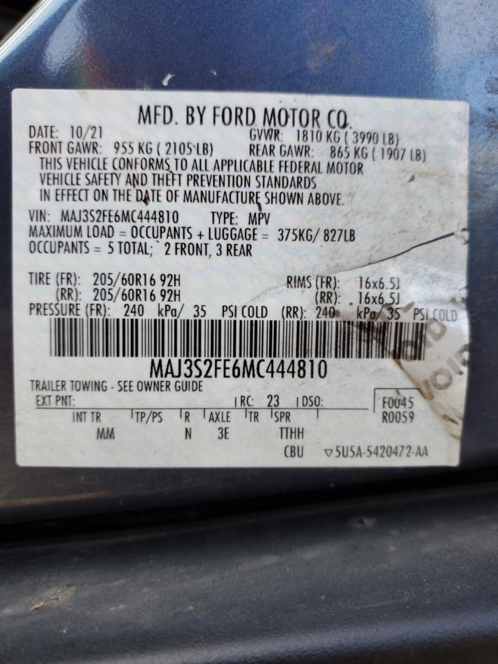 2021 Ford Ecosport S VIN: MAJ3S2FE6MC444810 Lot: 84897874