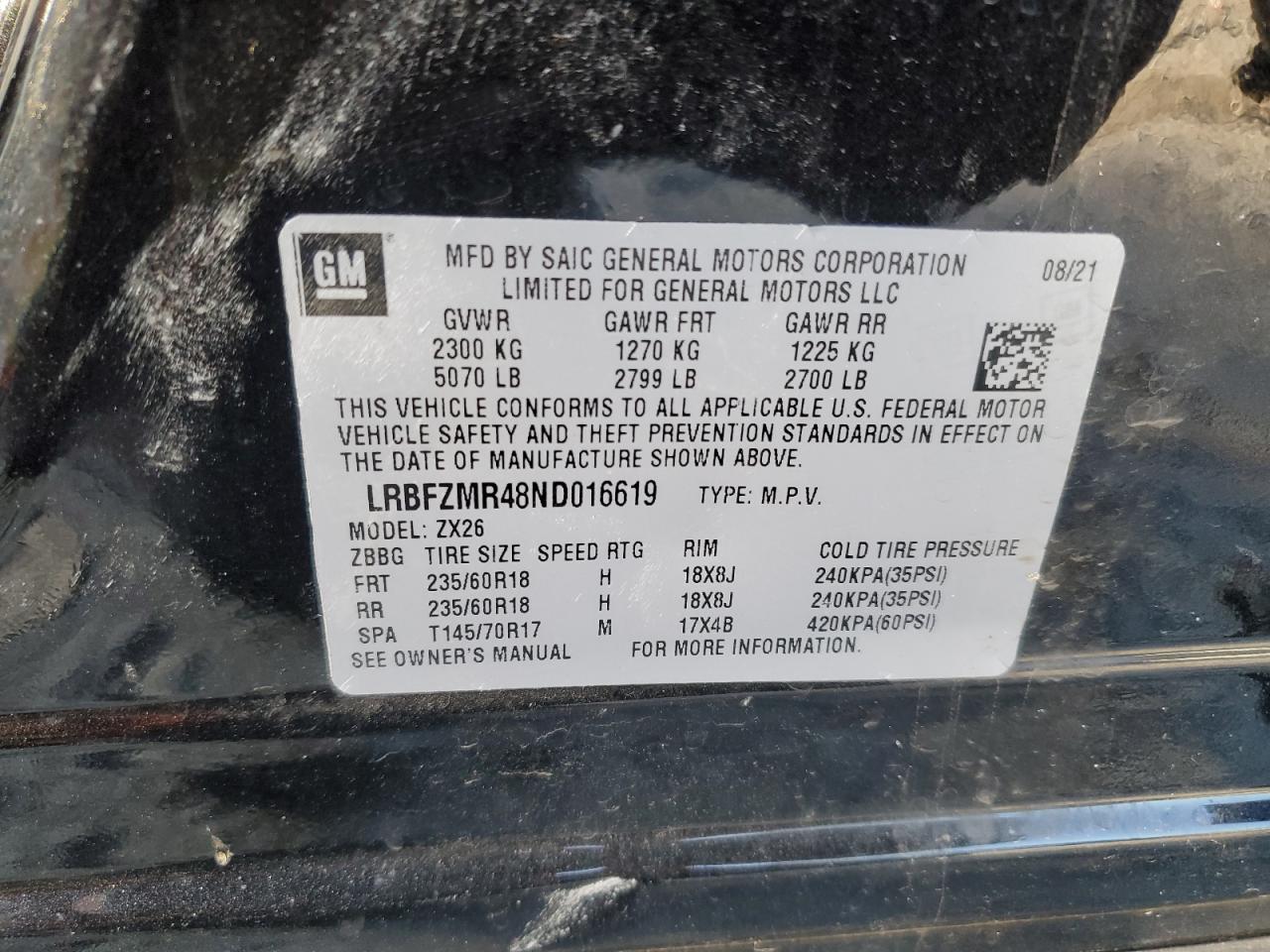 VIN LRBFZMR48ND016619 2022 BUICK ENVISION no.13