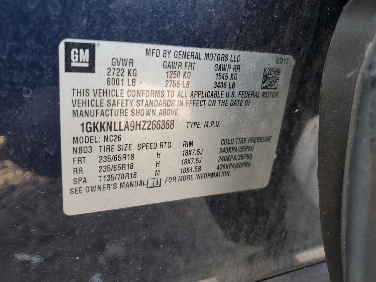 VIN 1GKKNLLA9HZ266368 2017 GMC ACADIA no.13