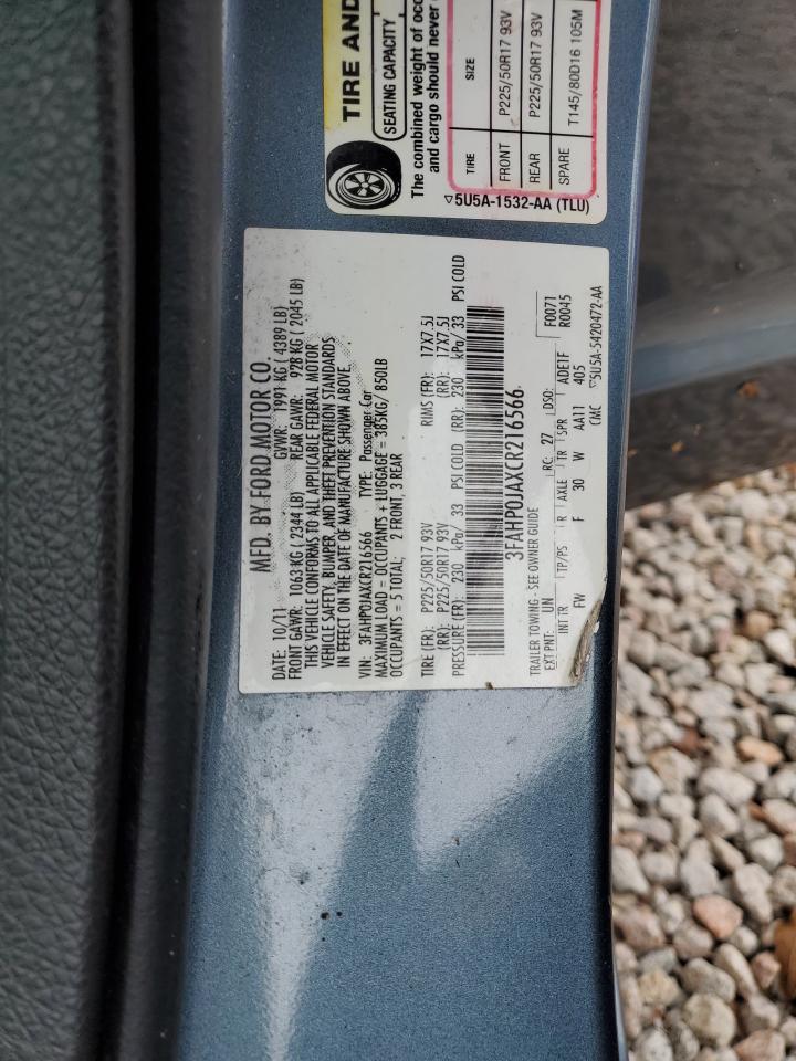 2012 Ford Fusion Sel VIN: 3FAHP0JAXCR216566 Lot: 85862024