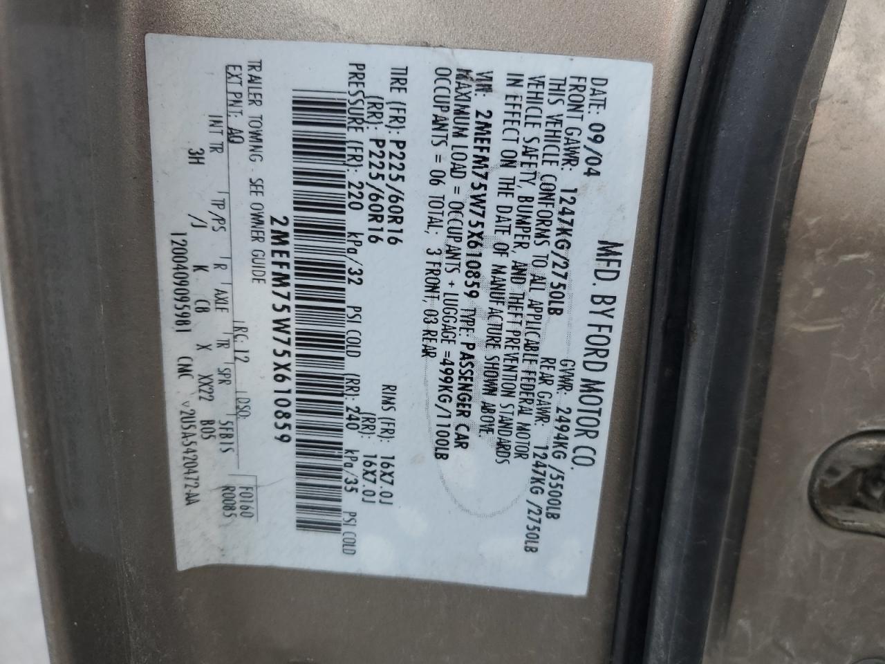 2005 Mercury Grand Marquis Ls VIN: 2MEFM75W75X610859 Lot: 85927954