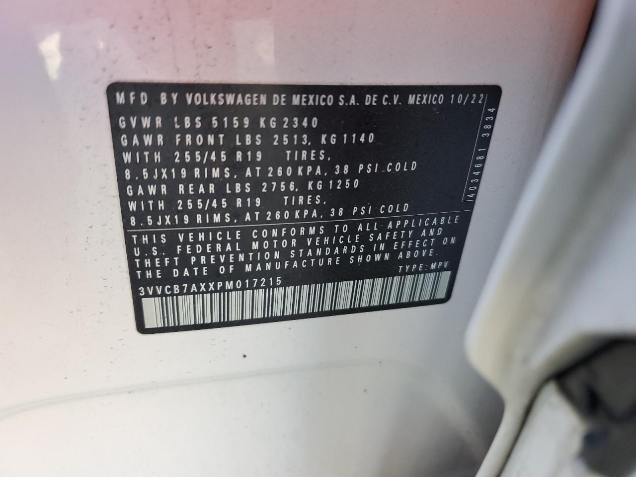 2023 Volkswagen Tiguan Se R-Line Black VIN: 3VVCB7AXXPM017215 Lot: 84062524