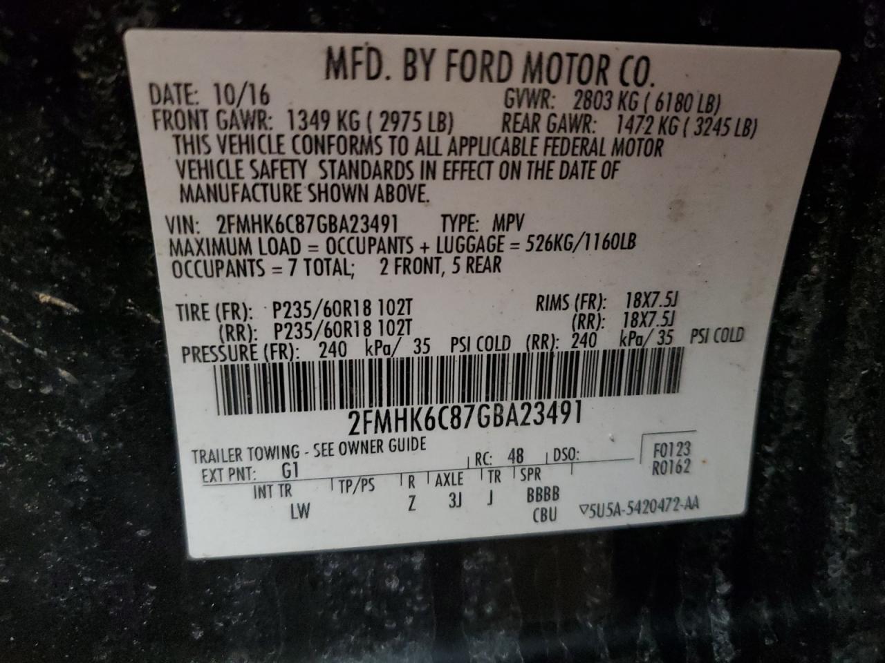 VIN 2FMHK6C87GBA23491 2016 FORD FLEX no.13