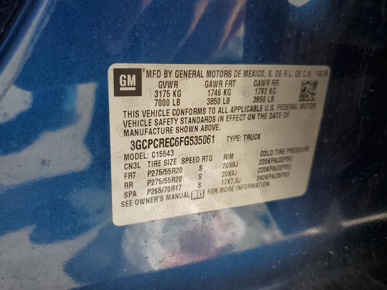 VIN 3GCPCREC6FG535061 2015 CHEVROLET ALL Models no.12