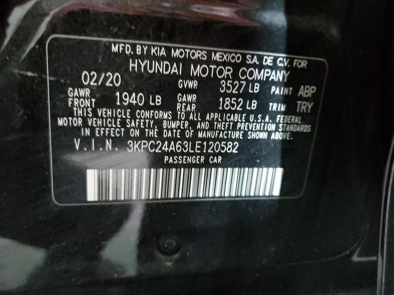 VIN 3KPC24A63LE120582 2020 HYUNDAI ACCENT no.12