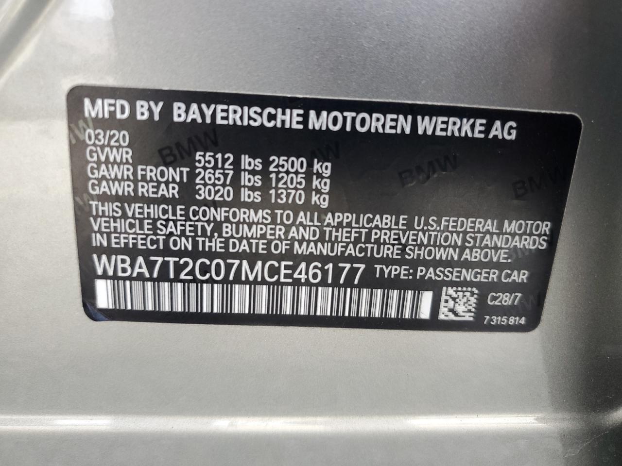 VIN WBA7T2C07MCE46177 2021 BMW 7 SERIES no.12