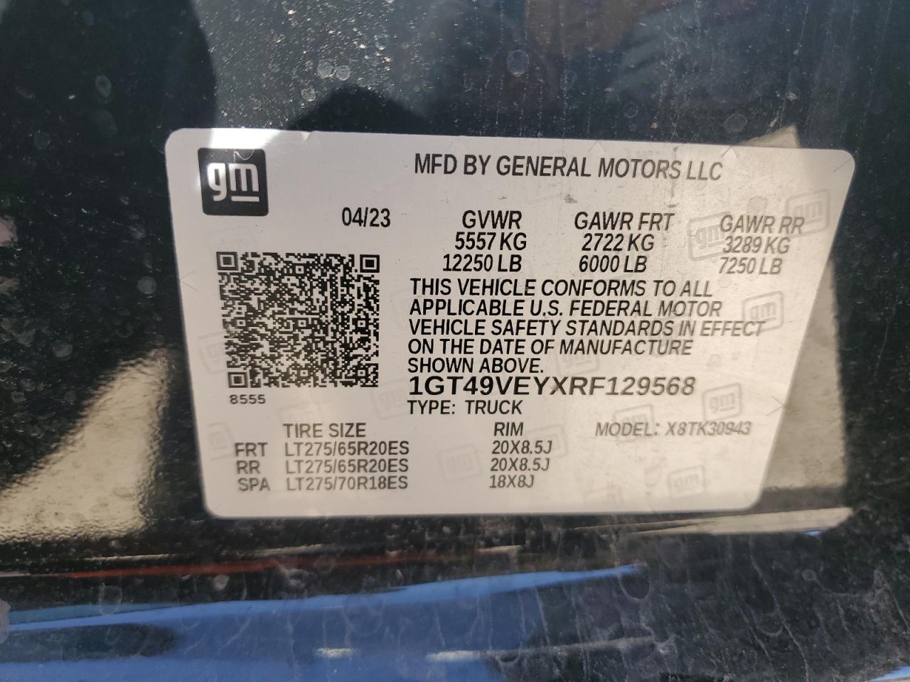 VIN 1GT49VEYXRF129568 2024 GMC SIERRA no.10