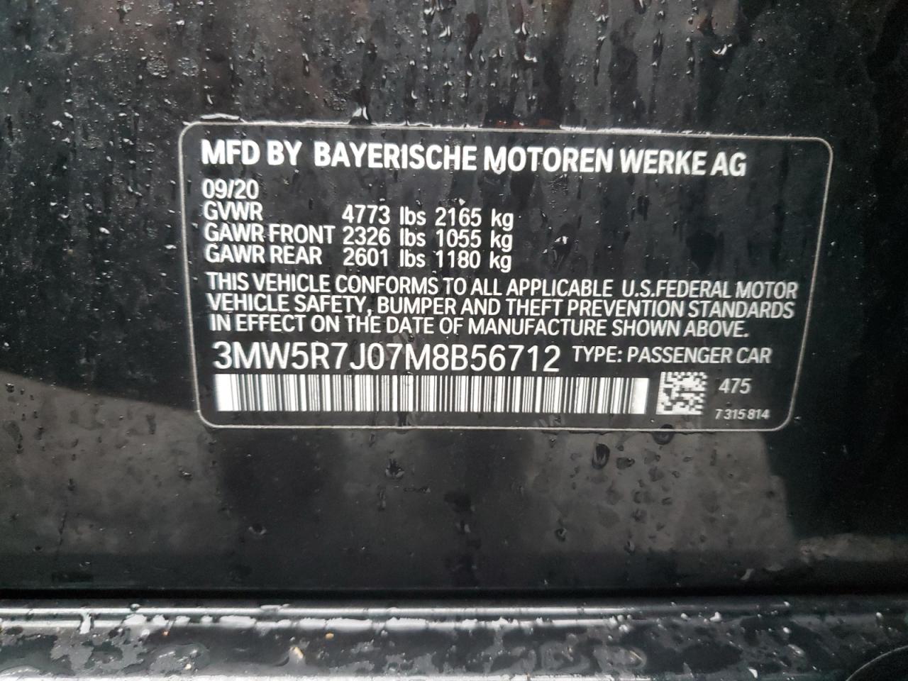 VIN 3MW5R7J07M8B56712 2021 BMW 3 SERIES no.12