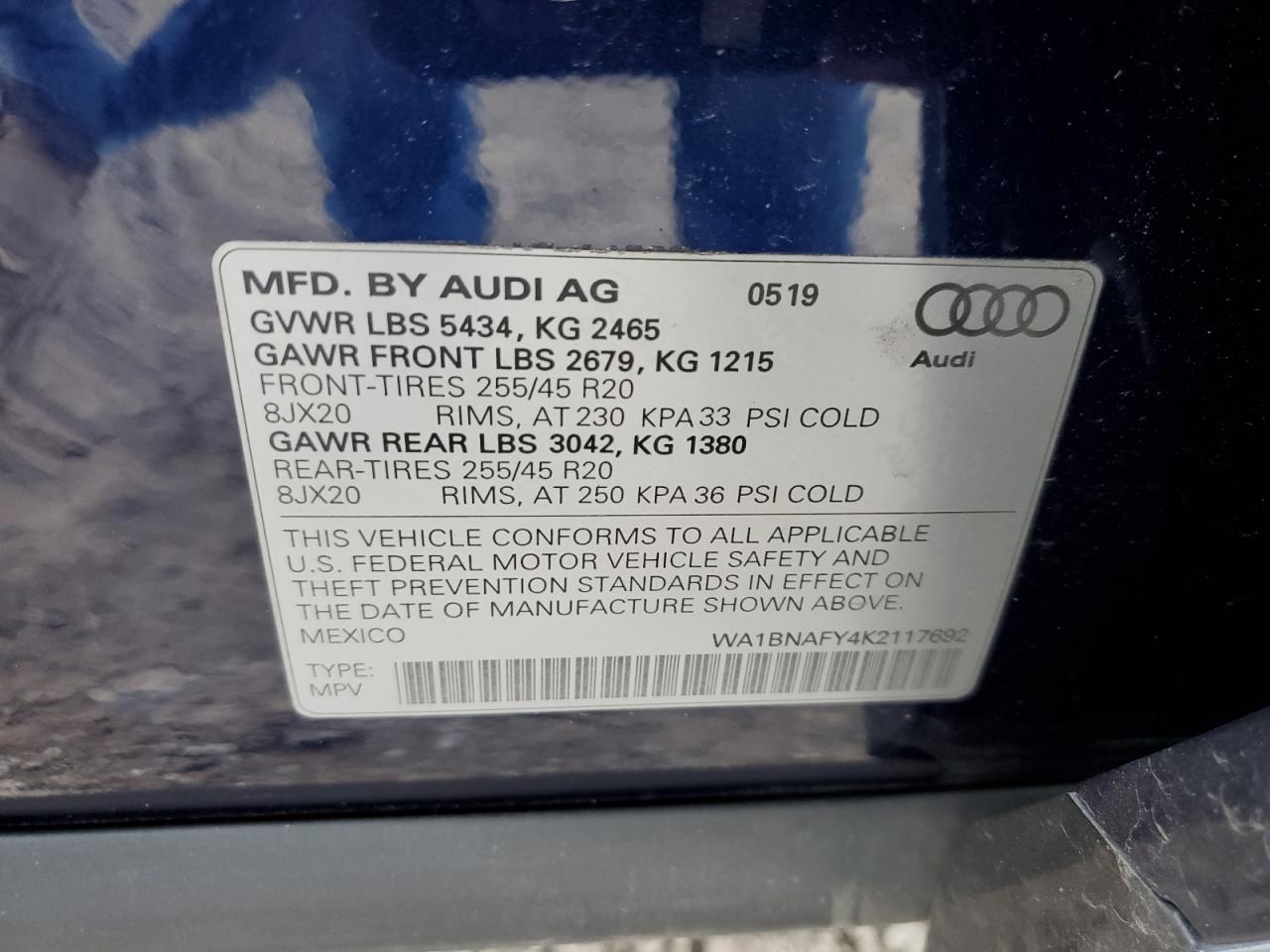 VIN WA1BNAFY4K2117692 2019 AUDI Q5 no.13