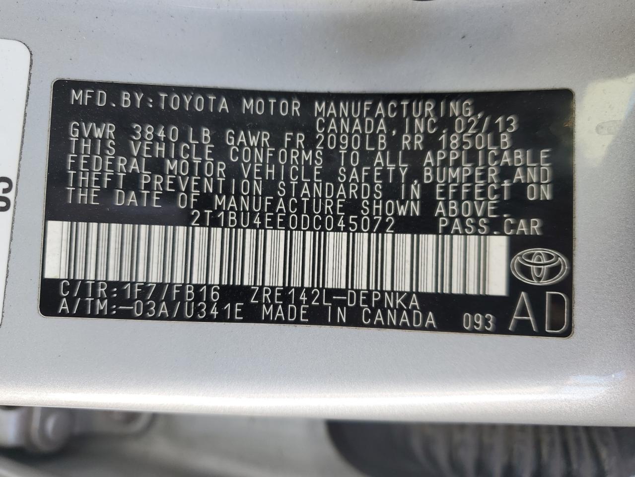 VIN 2T1BU4EE0DC045072 2013 TOYOTA COROLLA no.13