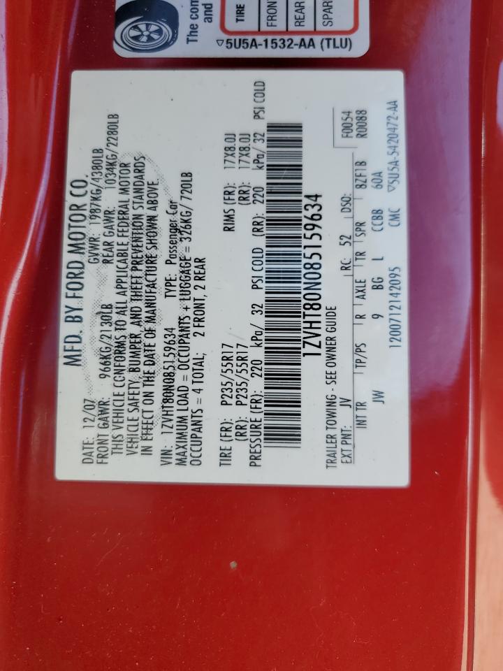 2008 Ford Mustang VIN: 1ZVHT80N085159634 Lot: 83091994