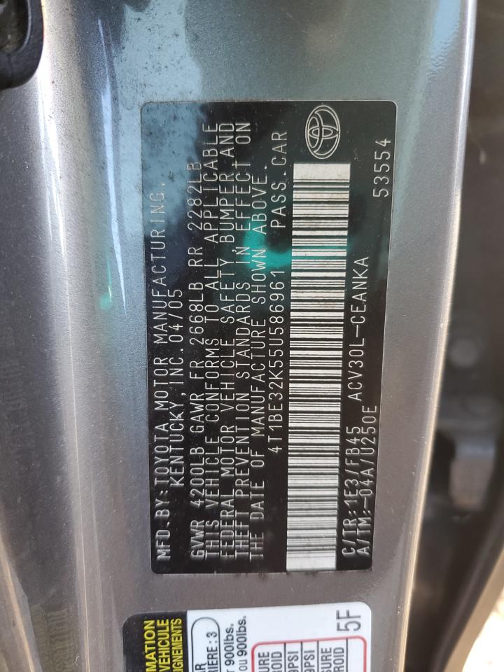 2005 Toyota Camry Le VIN: 4T1BE32K55U586961 Lot: 86422954