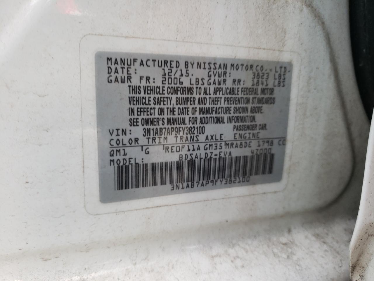 VIN 3N1AB7AP9FY382100 2015 NISSAN SENTRA no.13