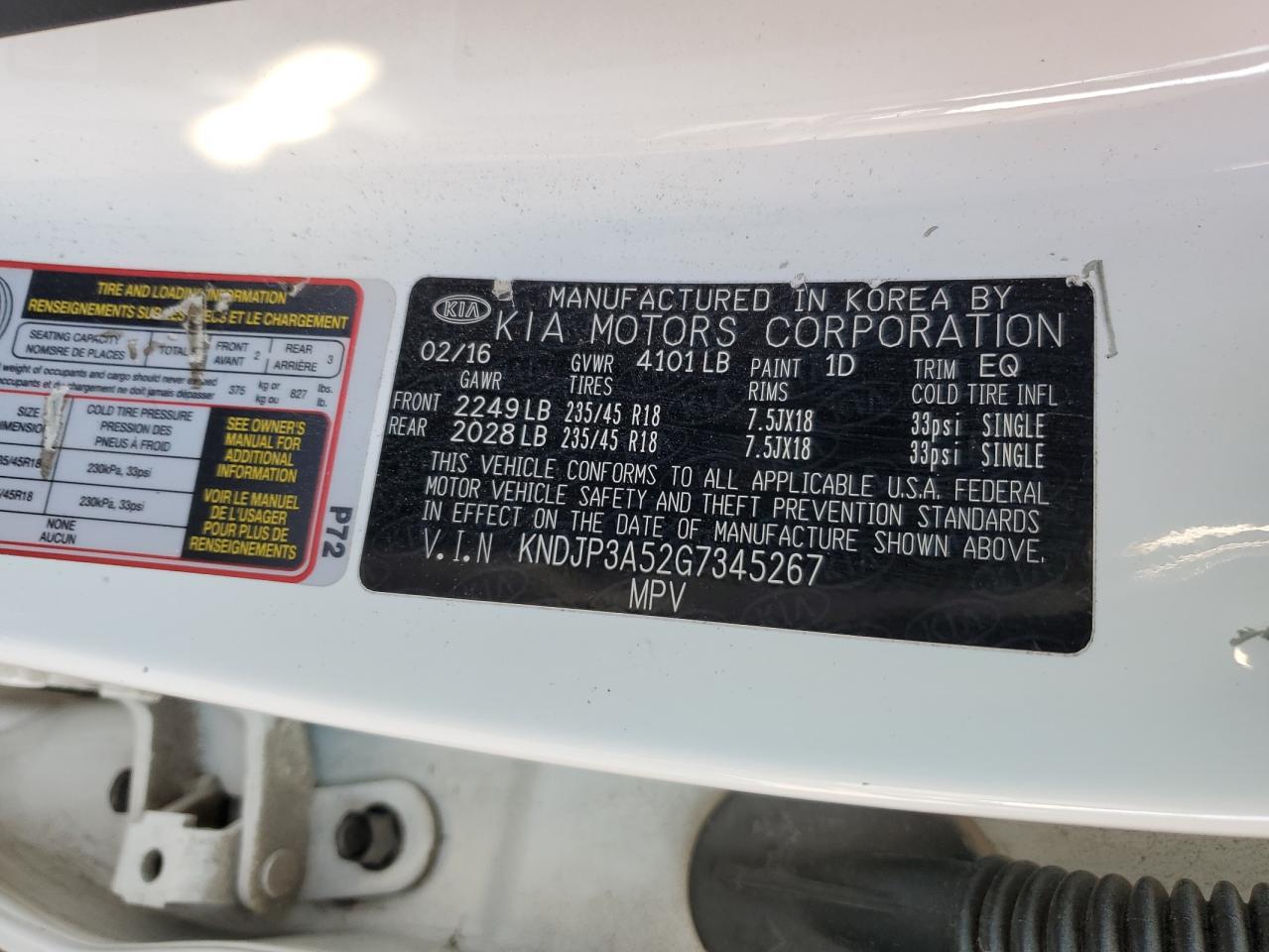 2016 Kia Soul + VIN: KNDJP3A52G7345267 Lot: 83175344