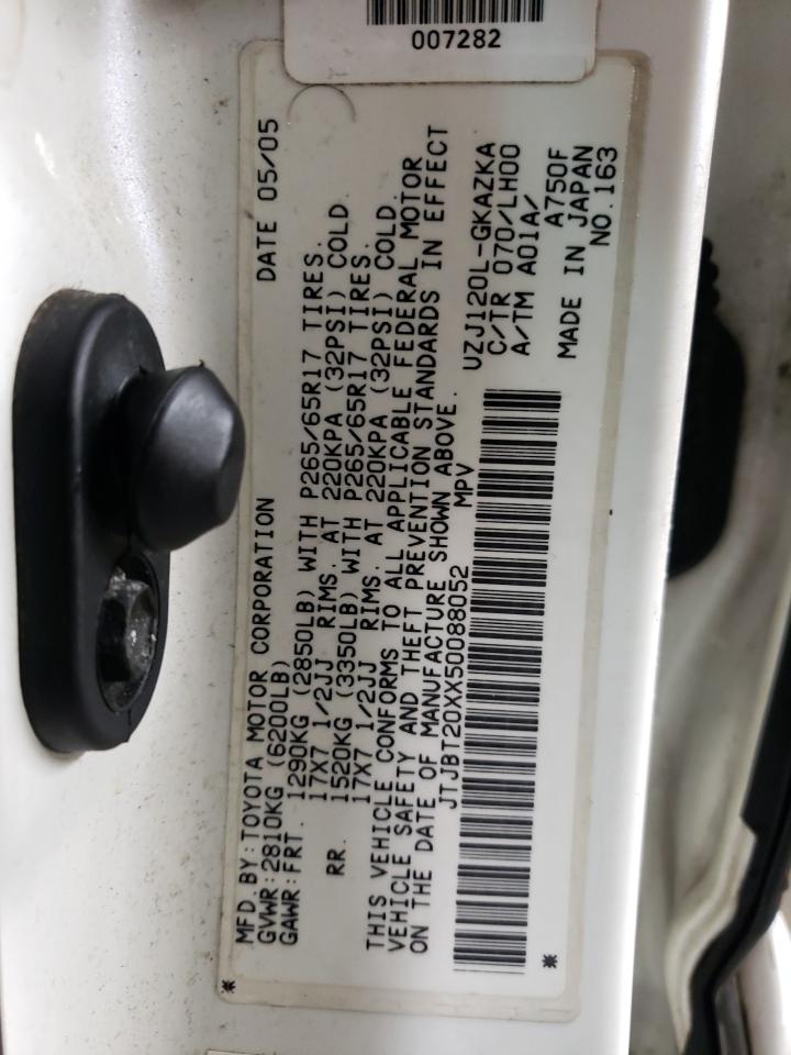 2005 Lexus Gx 470 VIN: JTJBT20XX50088052 Lot: 84933584