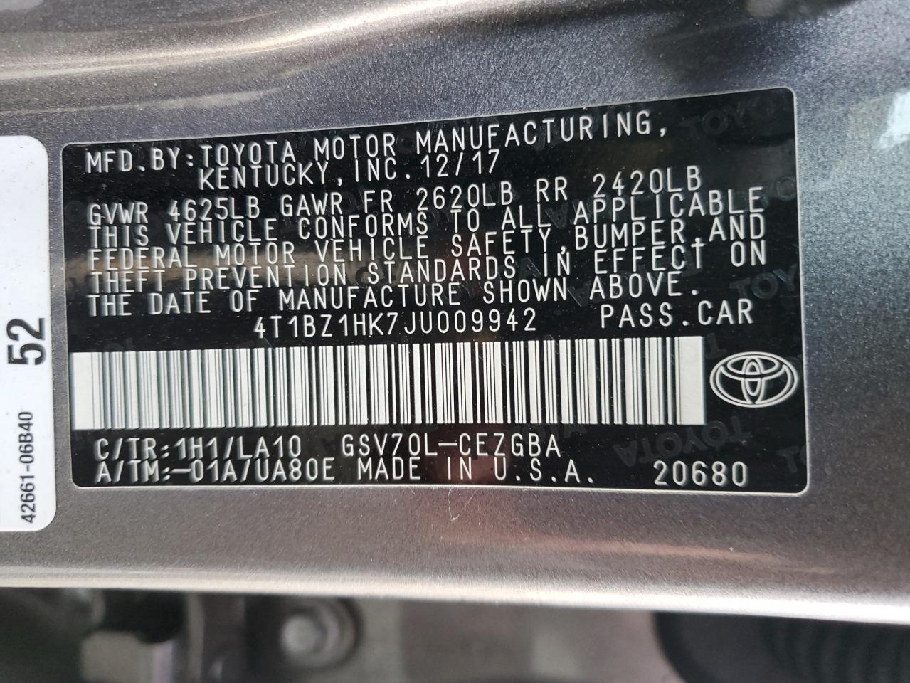 VIN 4T1BZ1HK7JU009942 2018 TOYOTA CAMRY no.12