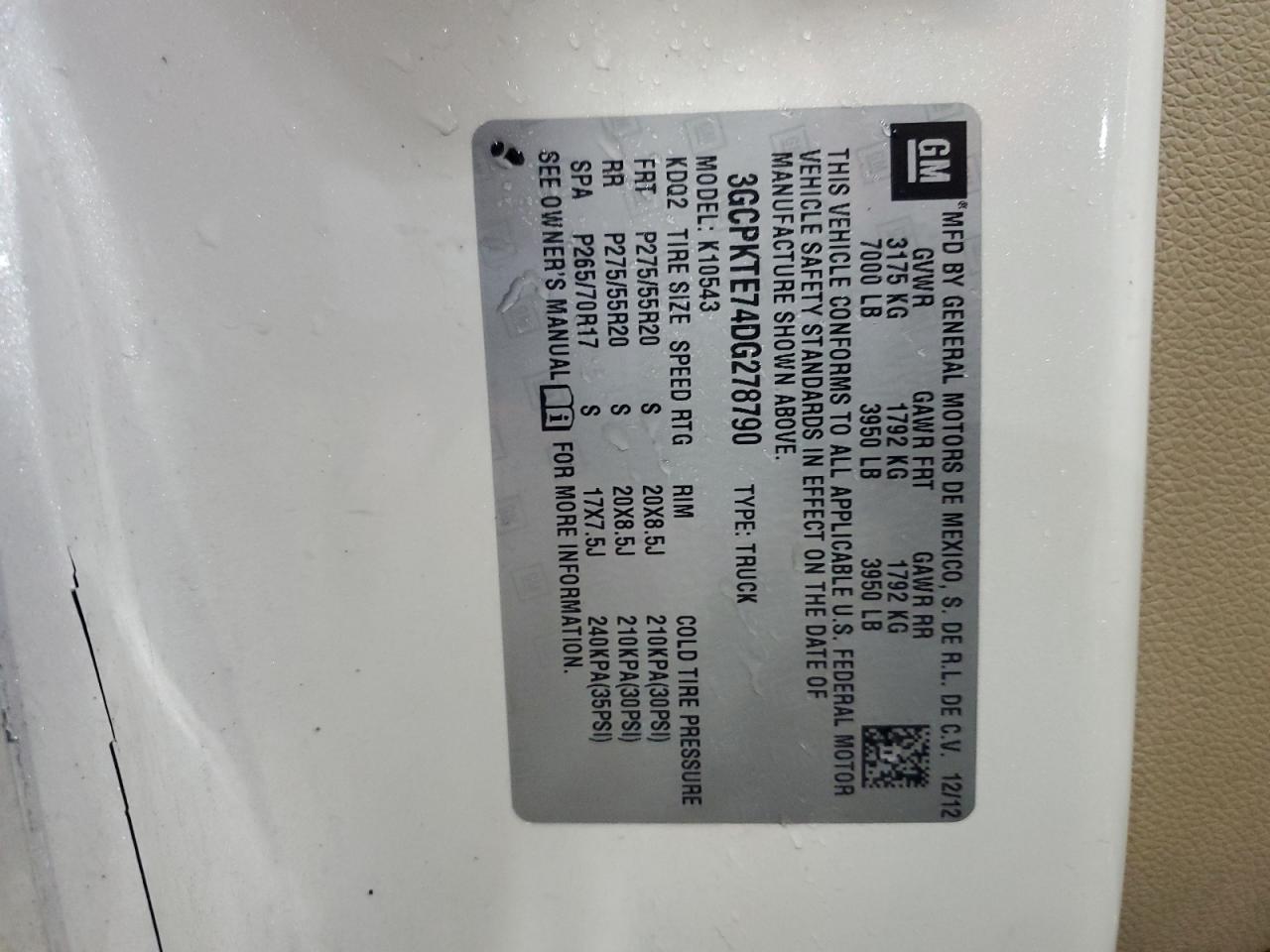 2013 Chevrolet Silverado K1500 Ltz VIN: 3GCPKTE74DG278790 Lot: 86859654