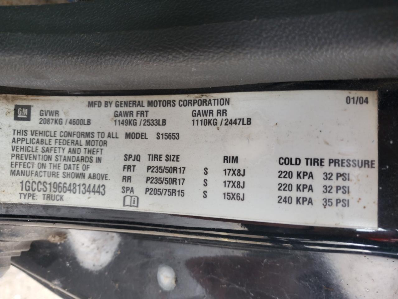 2004 Chevrolet Colorado VIN: 1GCCS196648134443 Lot: 86720004