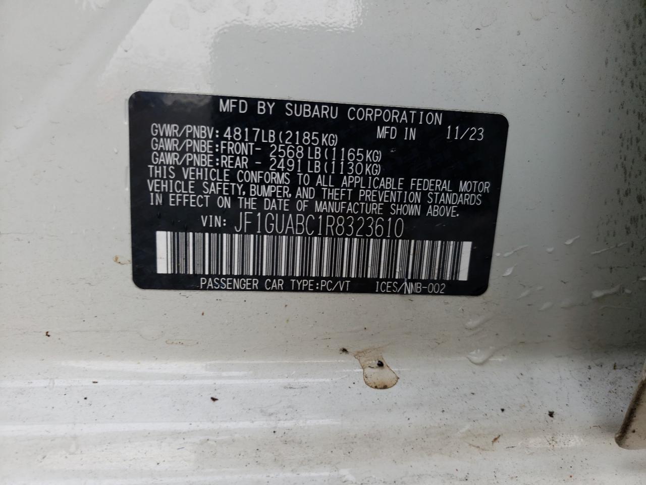 2024 Subaru Impreza VIN: JF1GUABC1R8323610 Lot: 84304694