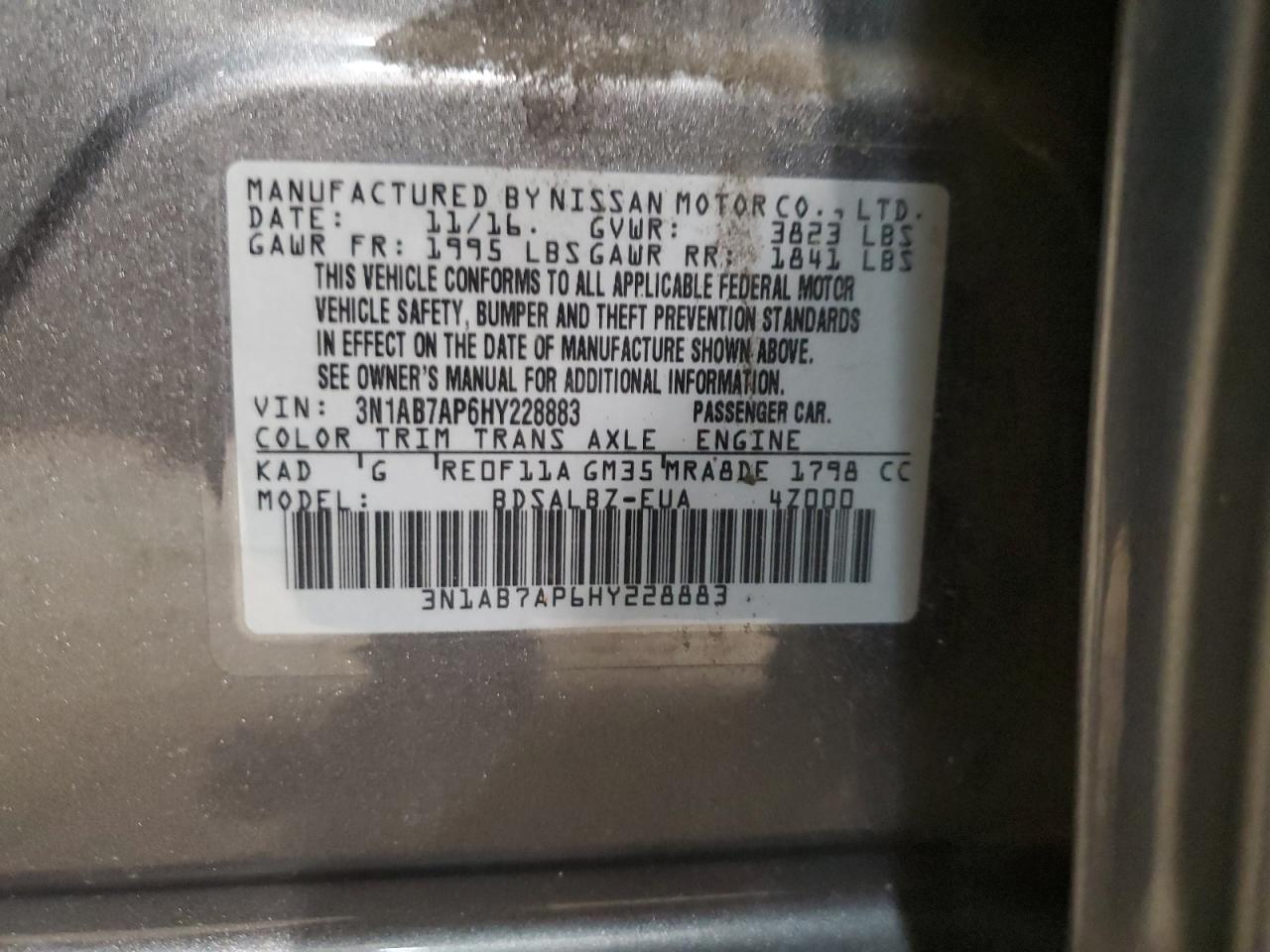 2017 Nissan Sentra S VIN: 3N1AB7AP6HY228883 Lot: 83489664