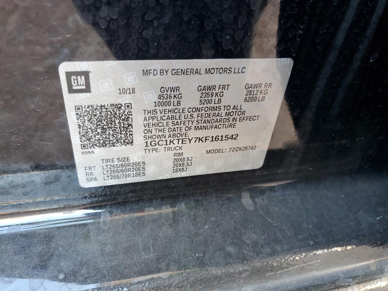 VIN 1GC1KTEY7KF161542 2019 CHEVROLET ALL Models no.12