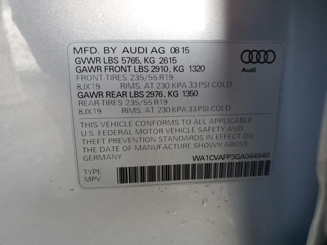 VIN WA1CVAFP3GA044940 2016 AUDI Q5 no.14