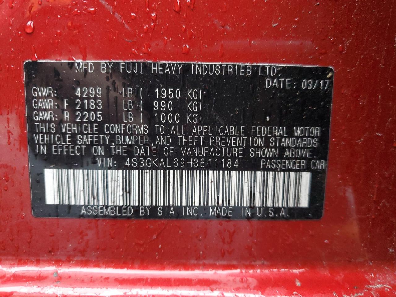 2017 Subaru Impreza Sport VIN: 4S3GKAL69H3611184 Lot: 85530694