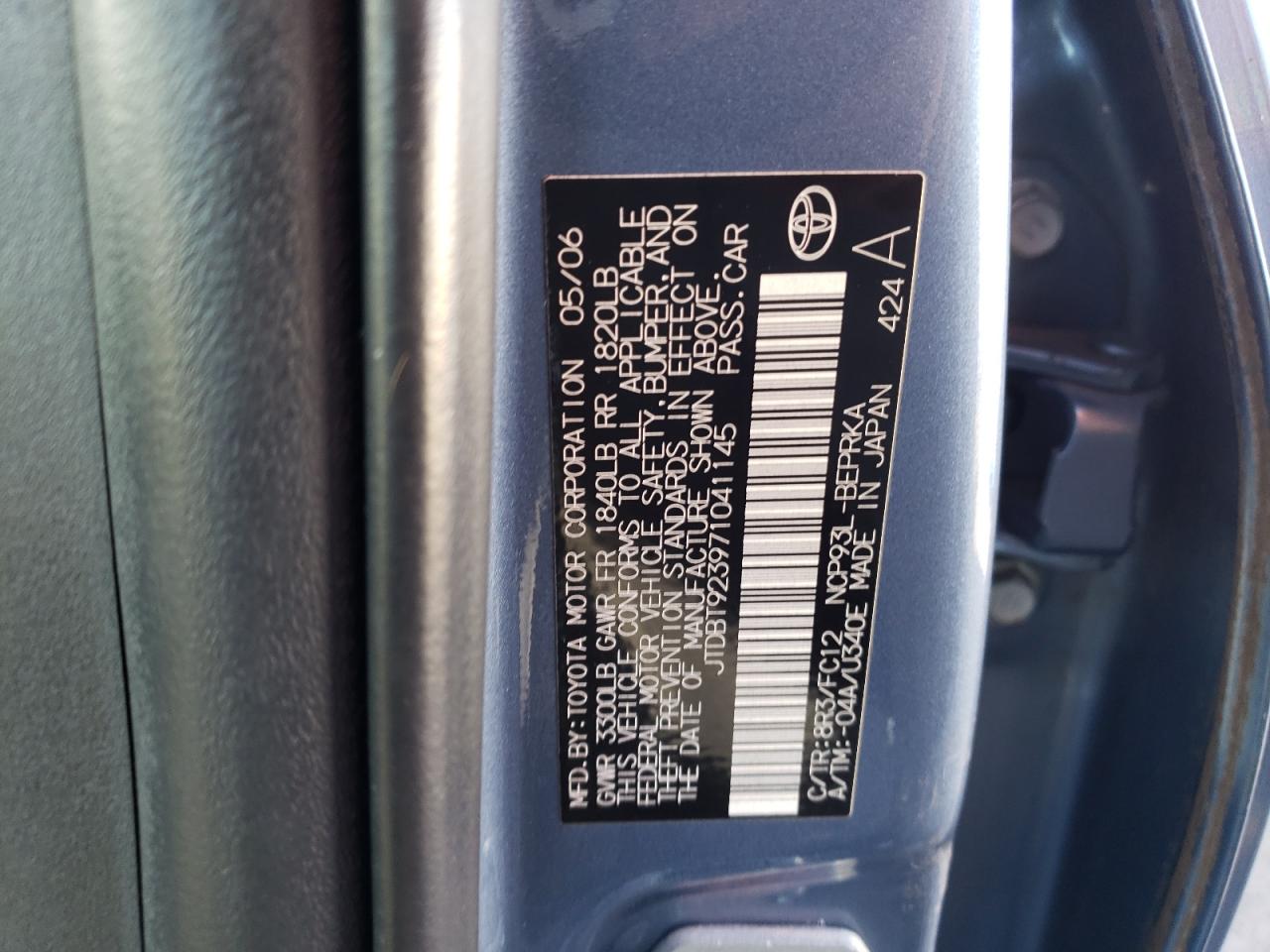 2007 Toyota Yaris VIN: JTDBT923971041145 Lot: 85115614