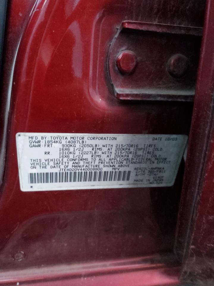 2004 Toyota Rav4 VIN: JTEHD20V440008800 Lot: 85715404