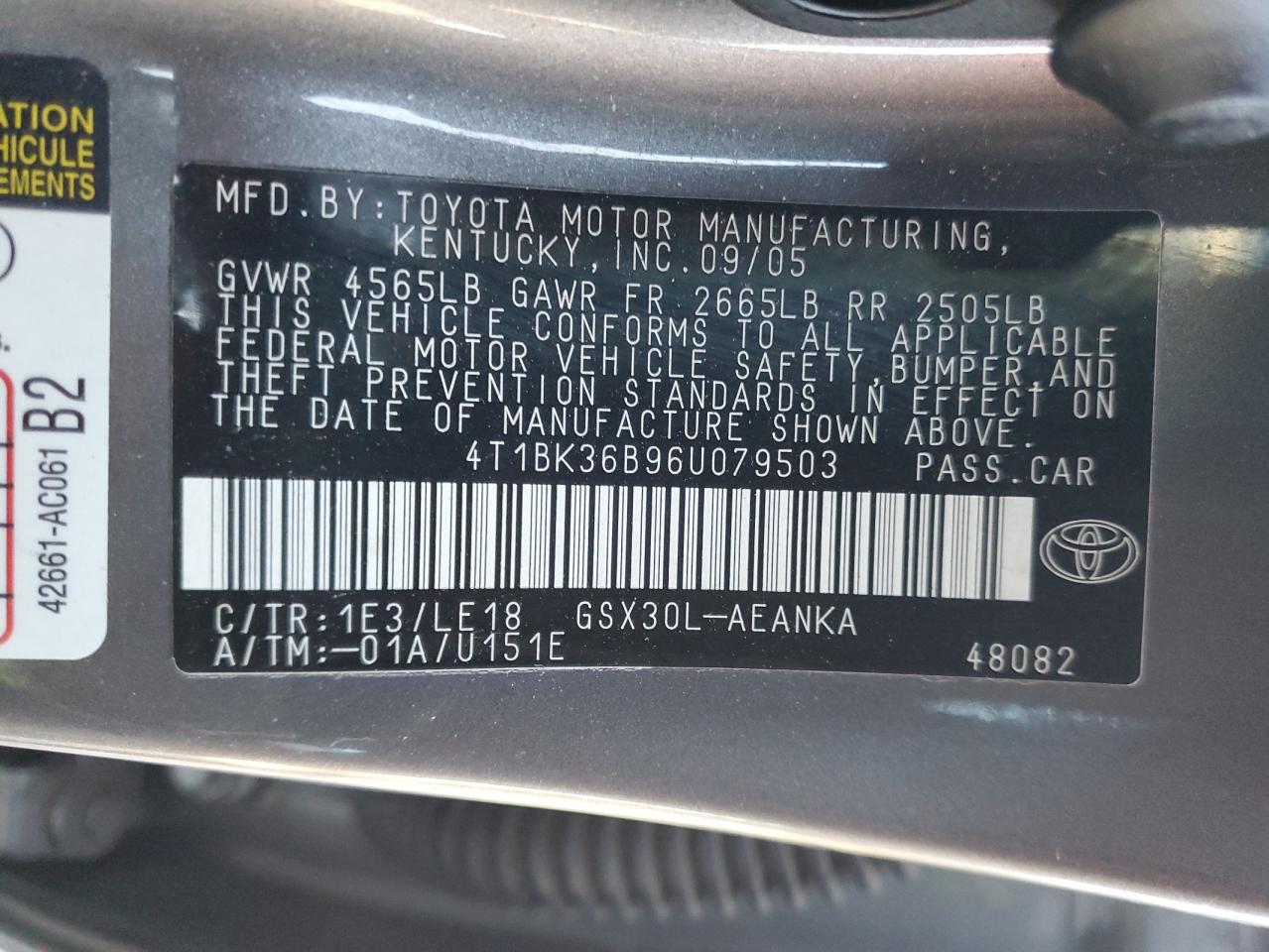 2006 Toyota Avalon Xl VIN: 4T1BK36B96U079503 Lot: 85515524