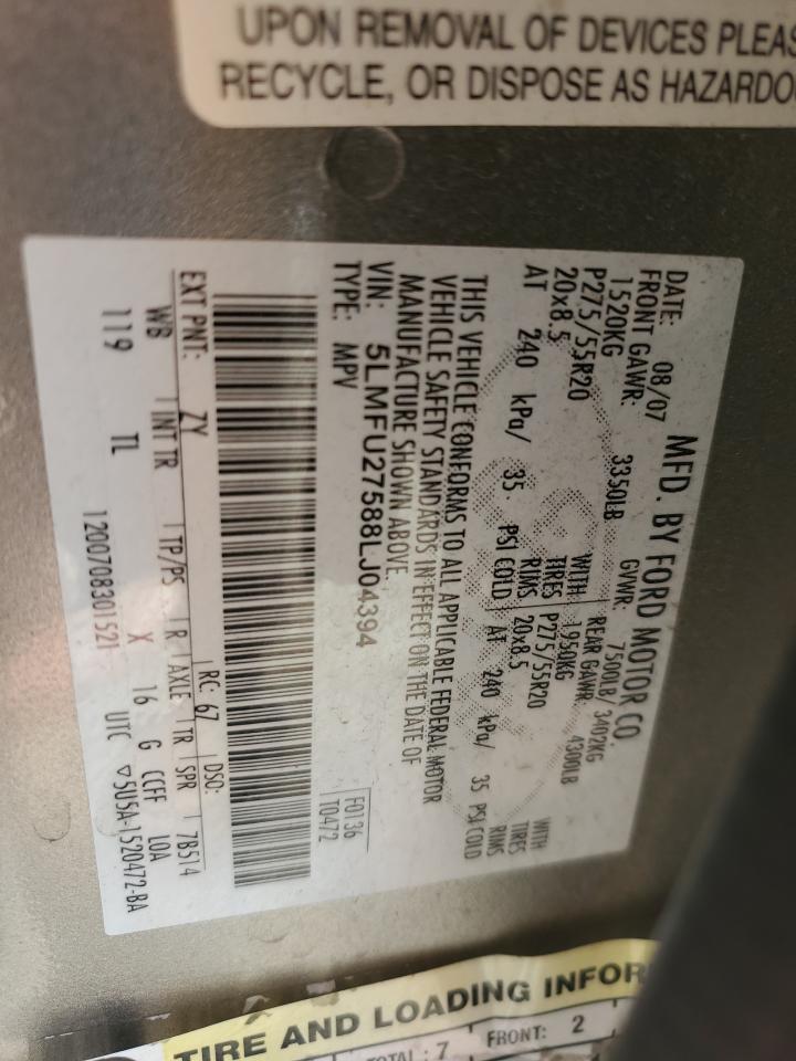 2008 Lincoln Navigator VIN: 5LMFU27588LJ04394 Lot: 84245174