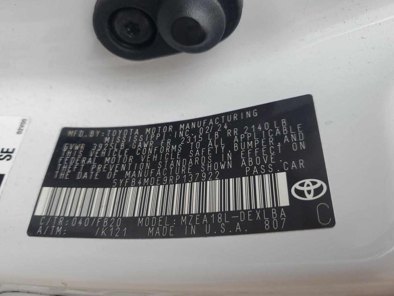 VIN 5YFB4MDE9RP137922 2024 TOYOTA COROLLA no.12