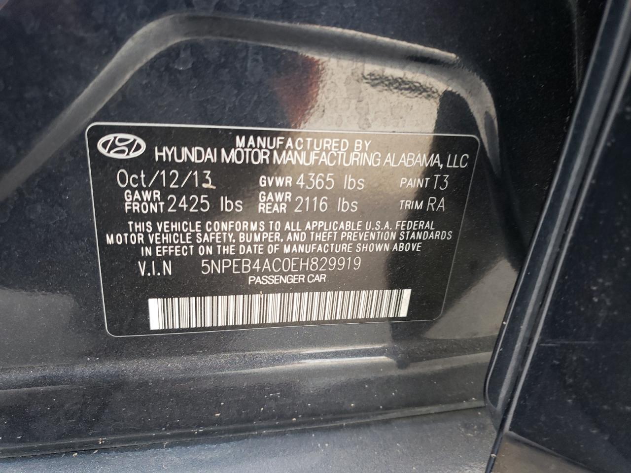 VIN 5NPEB4AC0EH829919 2014 HYUNDAI SONATA no.13