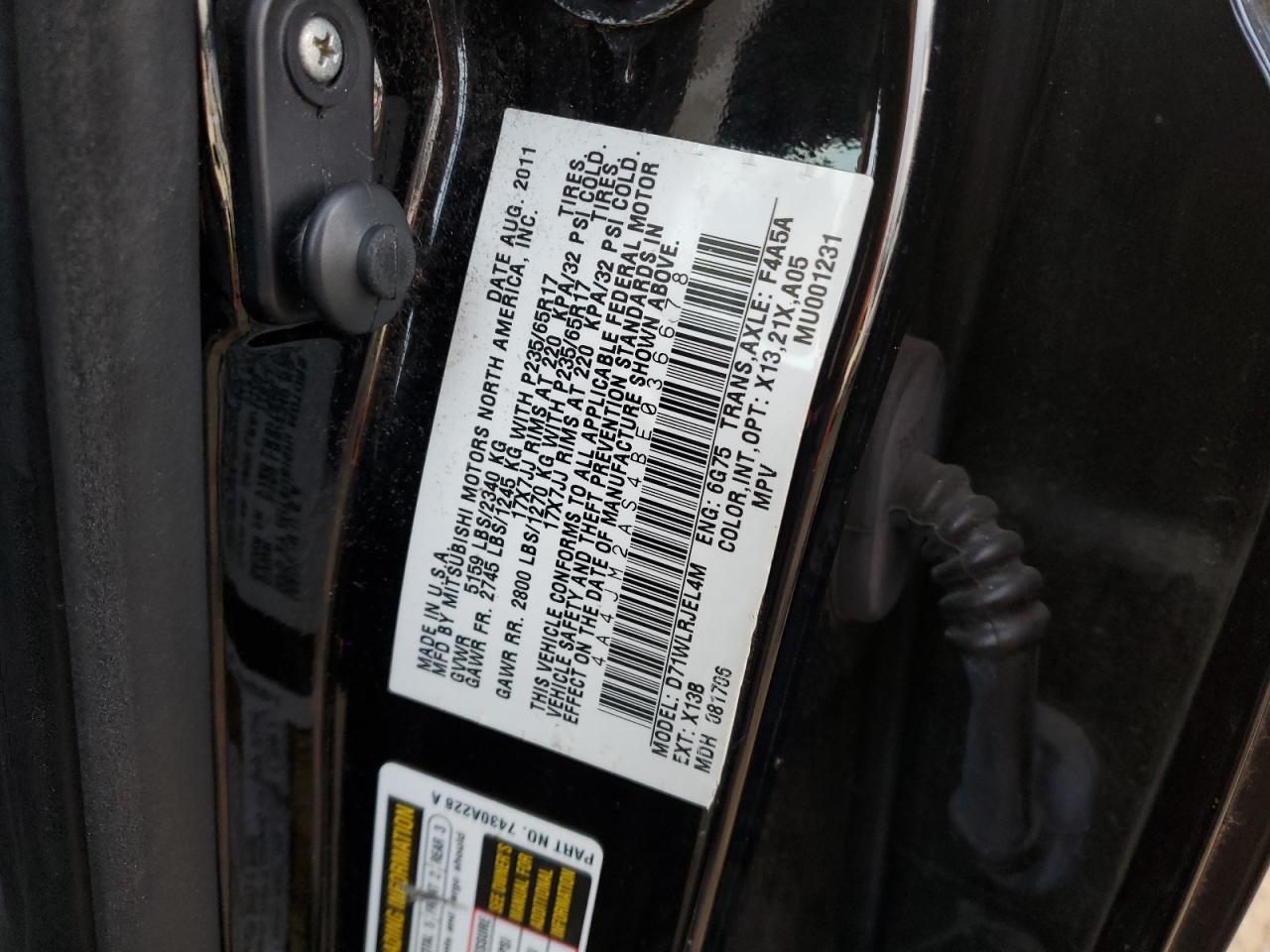 2011 Mitsubishi Endeavor Ls VIN: 4A4JM2AS4BE036678 Lot: 85382054