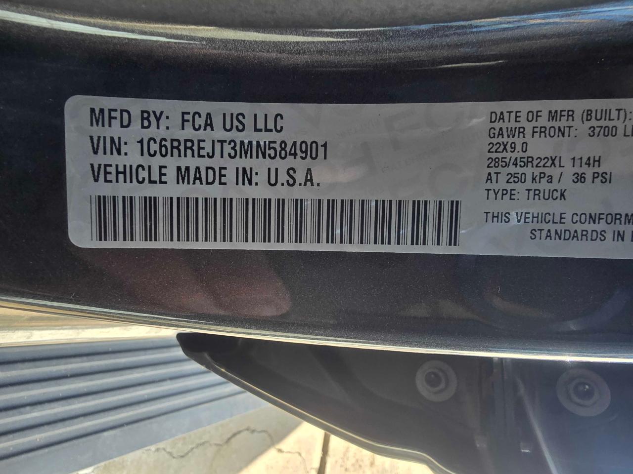 2021 Ram 1500 Laramie VIN: 1C6RREJT3MN584901 Lot: 86636704