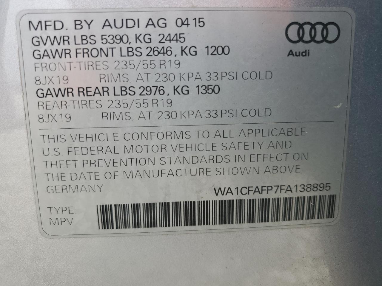 WA1CFAFP7FA138895 2015 AUDI Q5 - Image 12