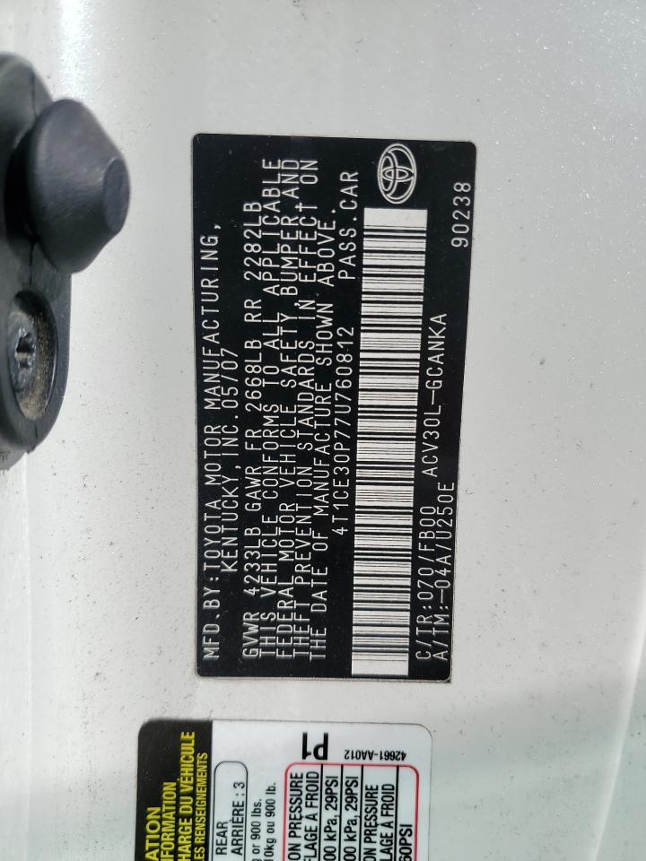 2007 Toyota Camry Solara Se VIN: 4T1CE30P77U760812 Lot: 85894874