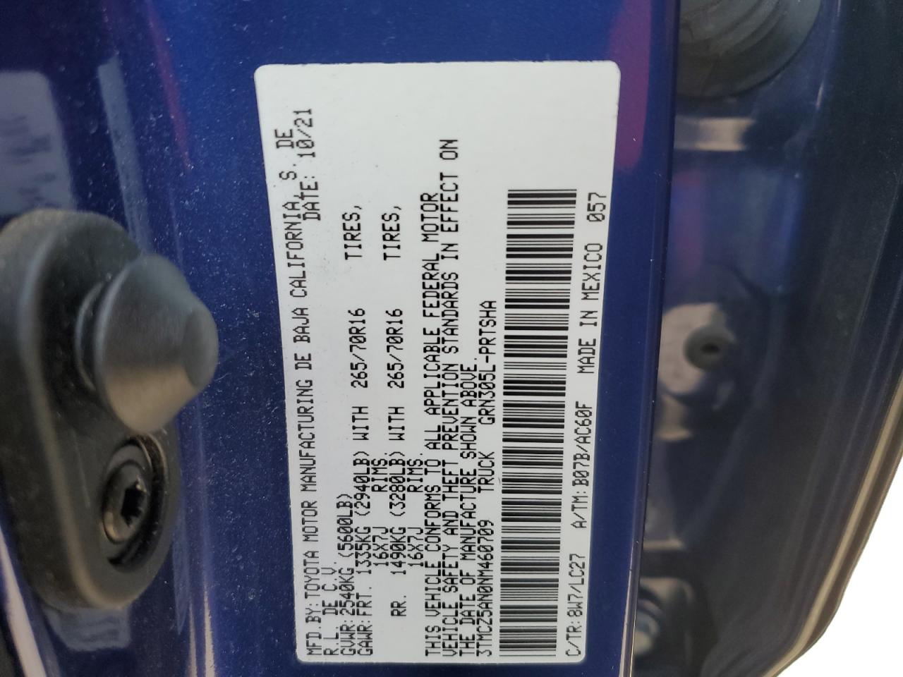 VIN 3TMCZ5AN0NM460709 2022 TOYOTA TACOMA no.12