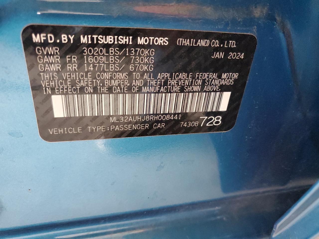 VIN ML32AUHJ8RH008441 2024 MITSUBISHI MIRAGE no.12