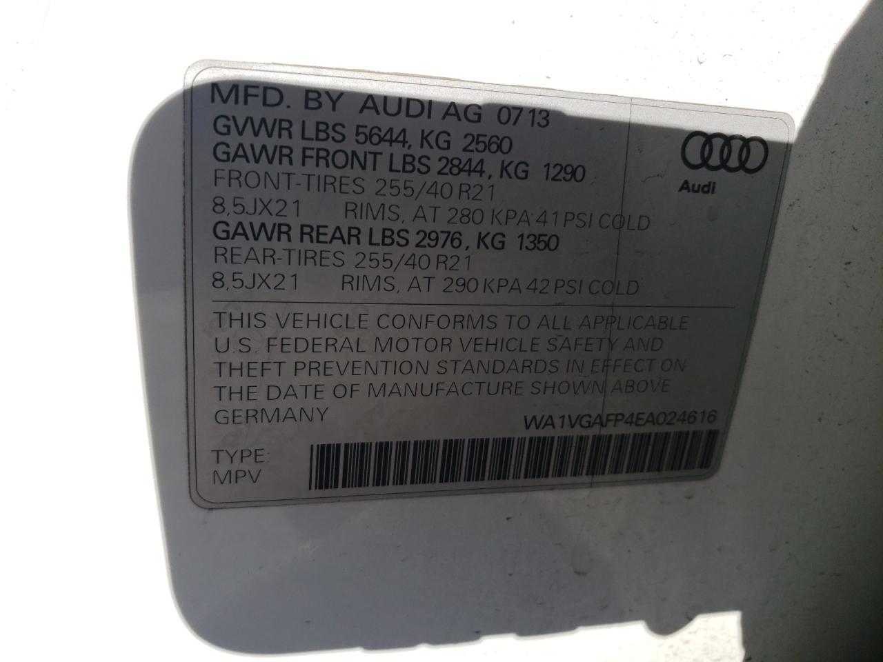 VIN WA1VGAFP4EA024616 2014 AUDI SQ5 no.13