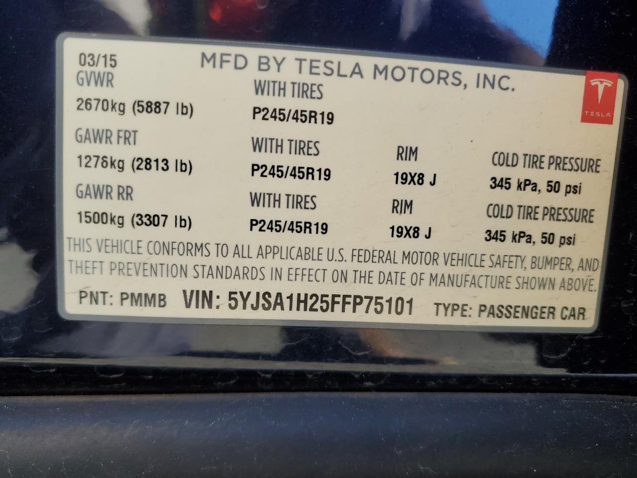 VIN 5YJSA1H25FFP75101 2015 TESLA MODEL S no.12