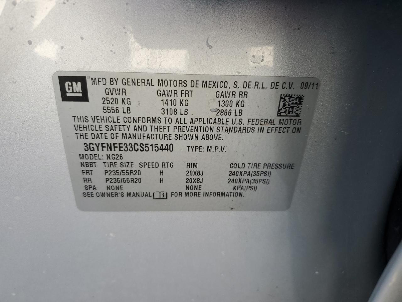 2012 Cadillac Srx Premium Collection VIN: 3GYFNFE33CS515440 Lot: 84050274