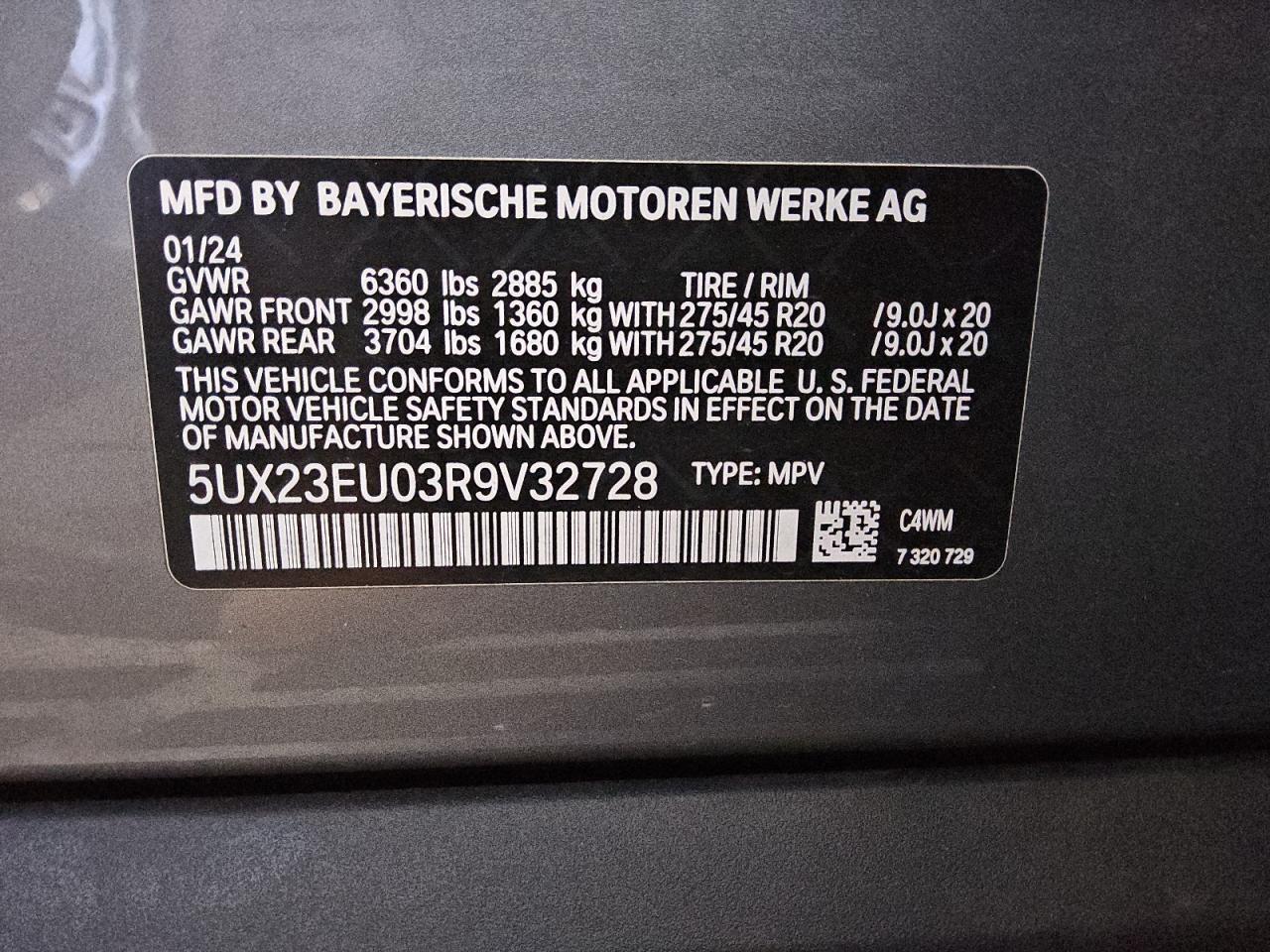 VIN 5UX23EU03R9V32728 2024 BMW X5 no.14