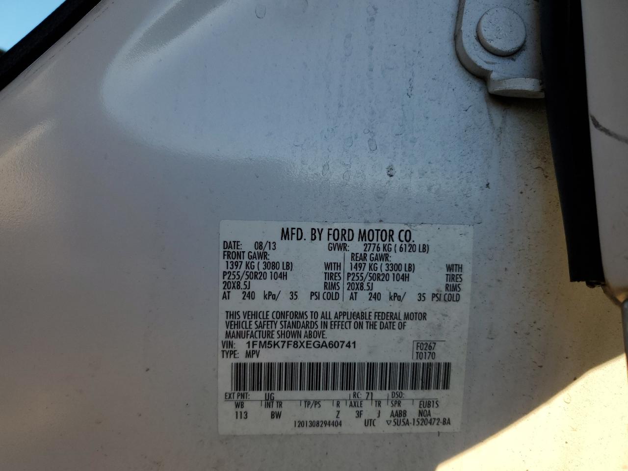 2014 Ford Explorer Limited VIN: 1FM5K7F8XEGA60741 Lot: 82973374