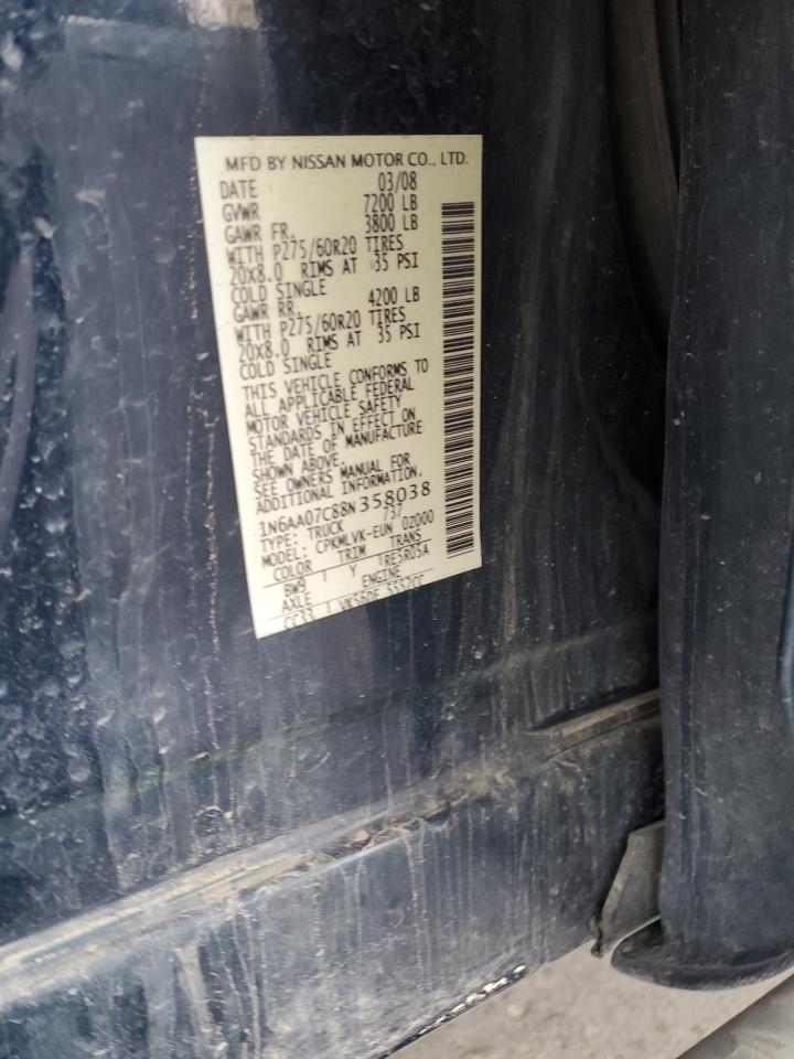 2008 Nissan Titan Xe VIN: 1N6AA07C88N358038 Lot: 85895044