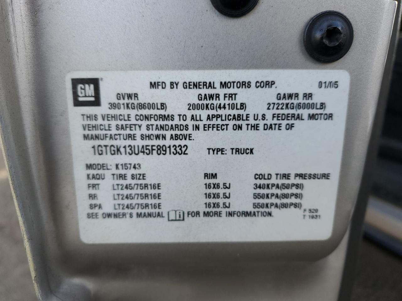 2005 GMC Sierra K1500 Heavy Duty VIN: 1GTGK13U45F891332 Lot: 84940244