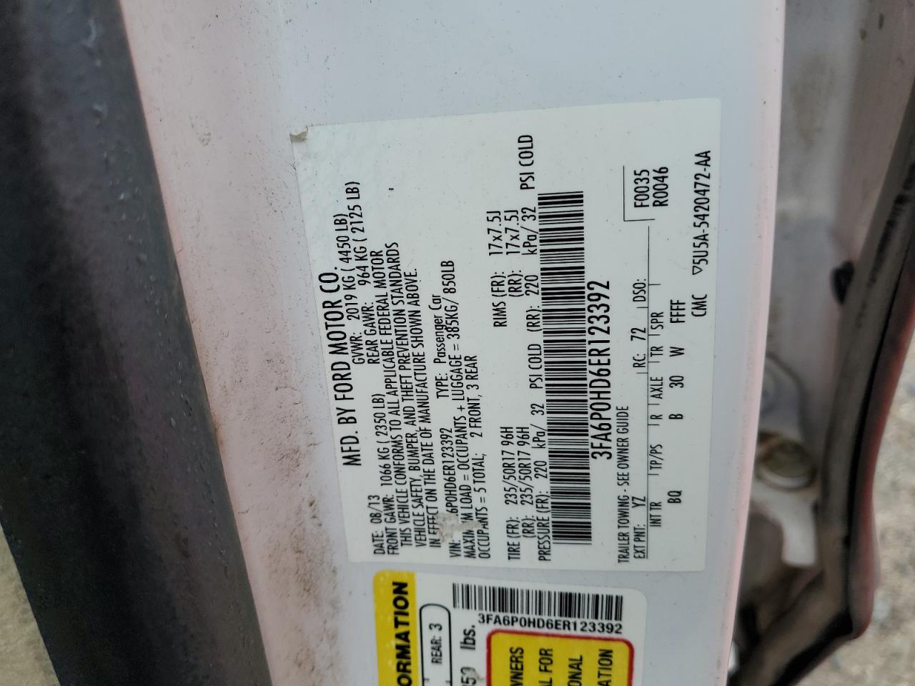 VIN 3FA6P0HD6ER123392 2014 FORD FUSION no.12